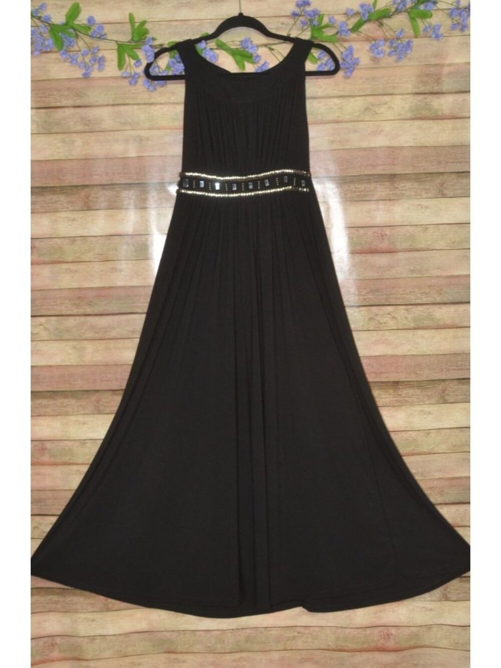 VTG 90's Haani Black Maxi Dress Size S Y2K Embellished Beaded Empire Waist